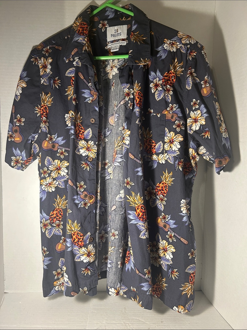 2 Palms Navy Hawaiian Button-Up Shirt with Pineapple & Floral Print XXL